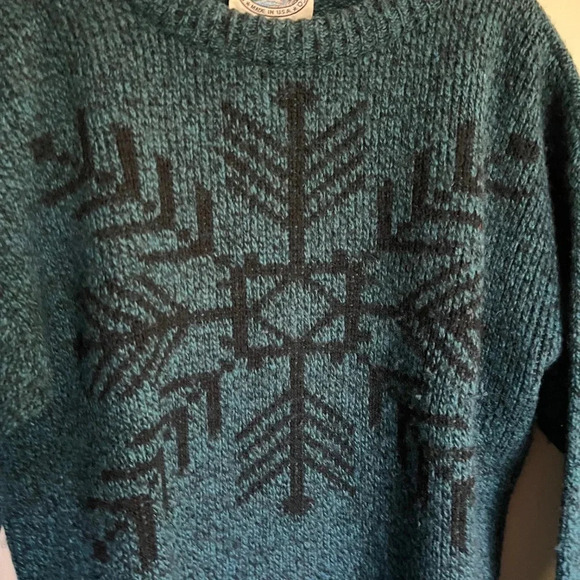Vintage Environmental Clothing Co Blue Wool Blend Snowflake Sweater Size Large - Picture 2 of 6